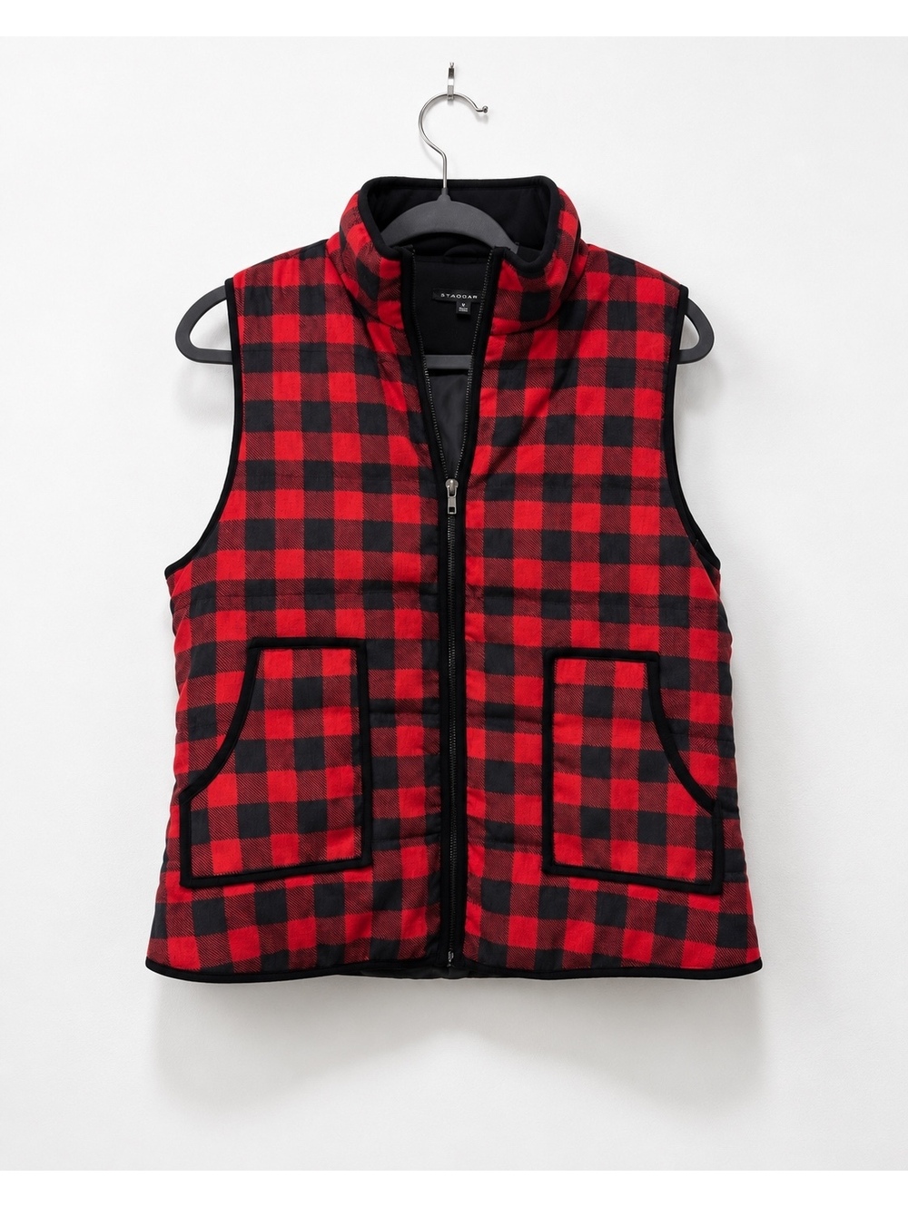 Staccato Women's Red and Black Buffalo Plaid Quilted Vest Medium